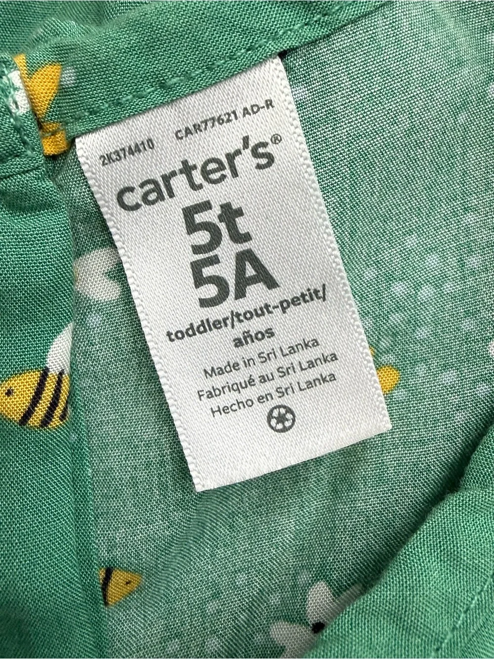 Carter’s Girls Green Bee Floral Tiered Dress Size 5T